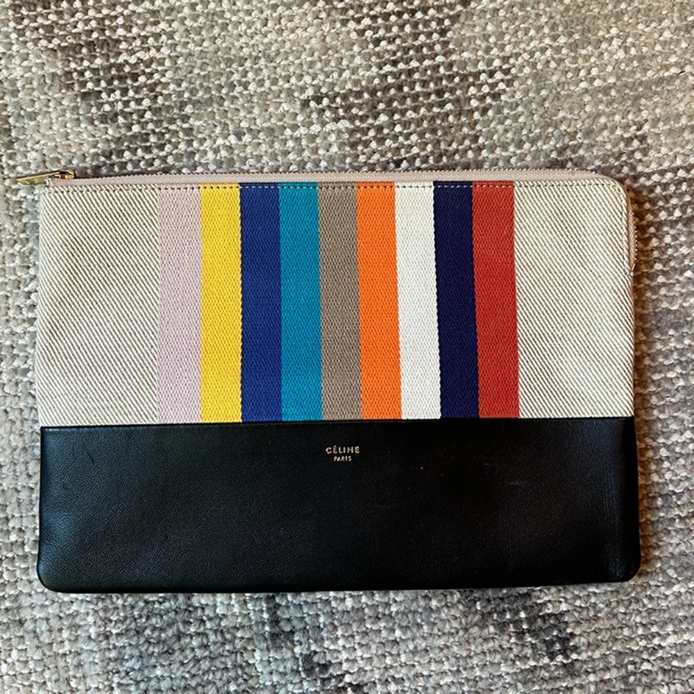 Celine Canvas and Leather Solo Zip Pouch
